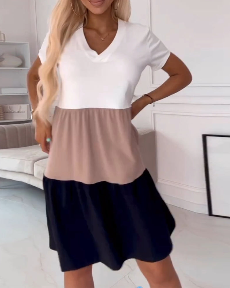 Alva | Colour Block Casual Dress with Short Sleeves
