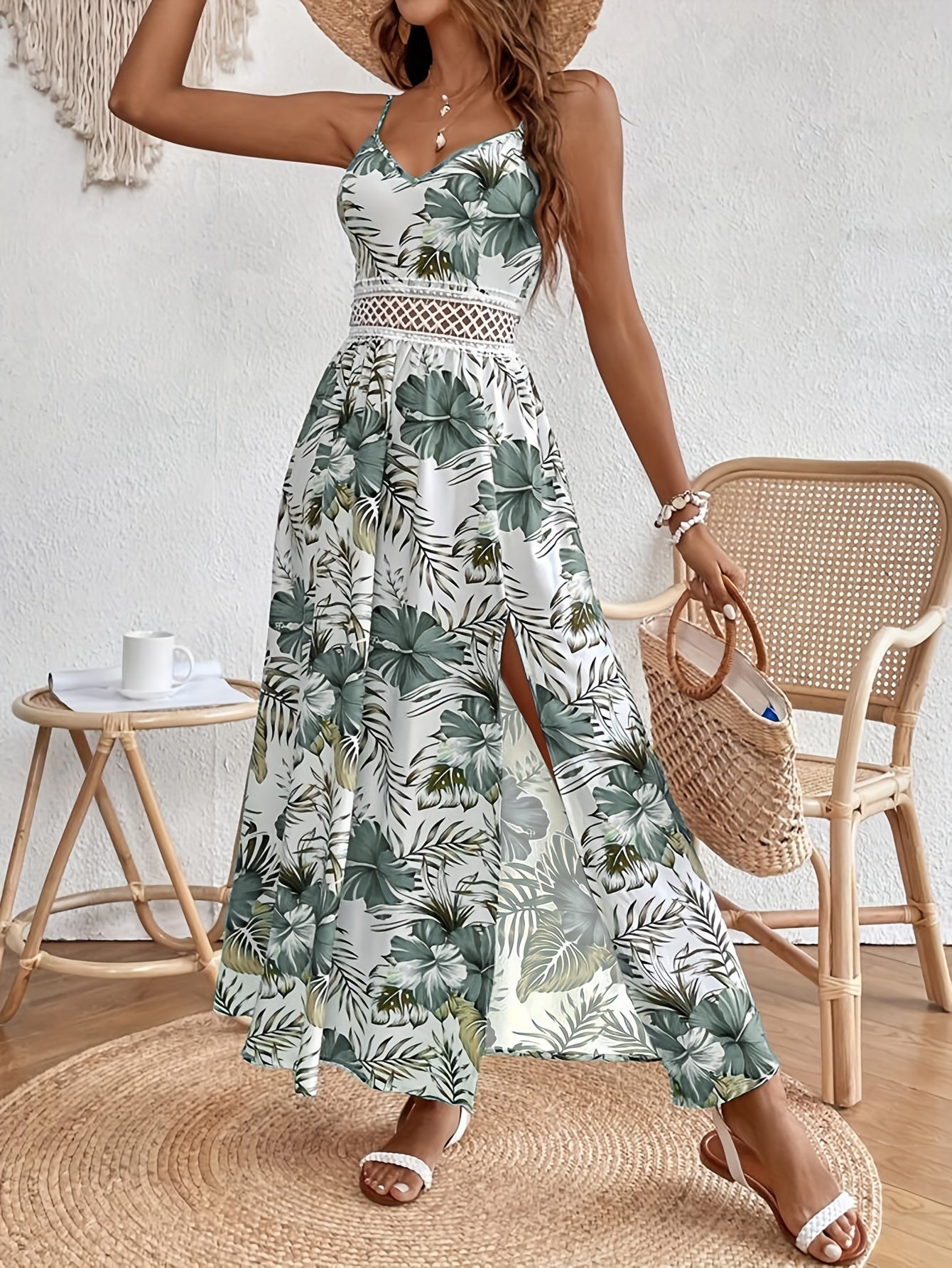 Maple - Floral V-Neck Suspender Maxi Dres