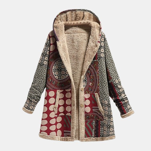 Scarlet | Burgundy Geometric Sherpa Coat