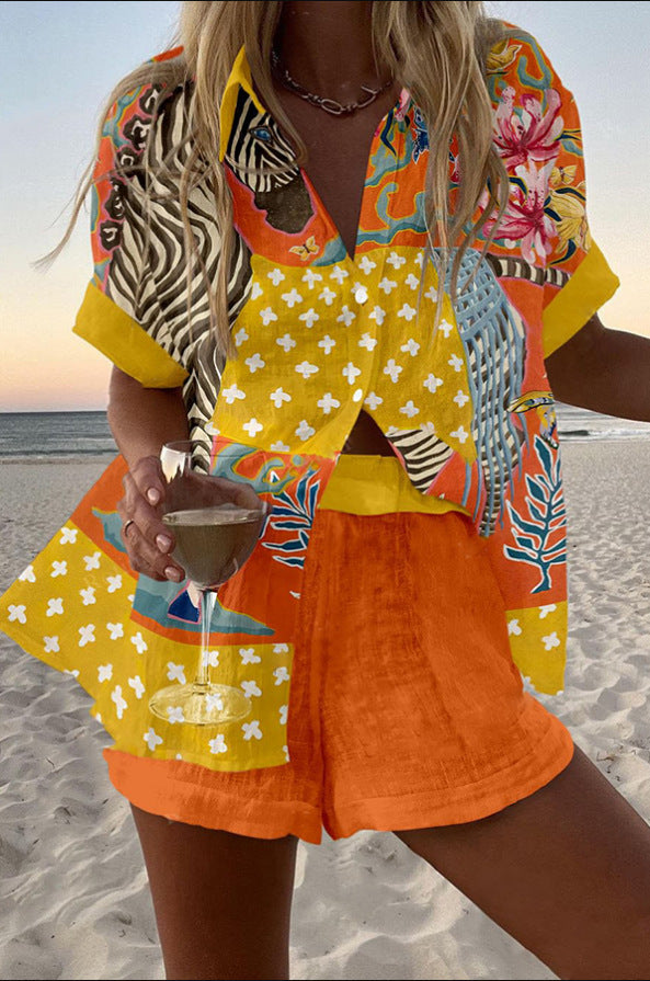 Norellia™ | Short Linen Set with Polka Dot Print