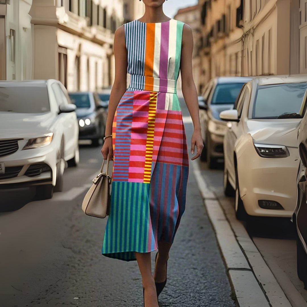 Celine™ – Elegant Geometric Draped Dress