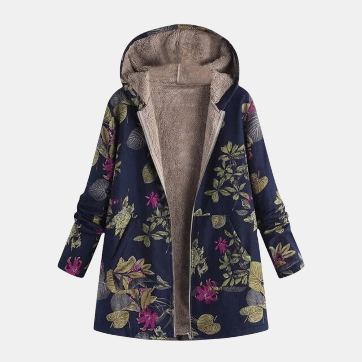 Aurora | Navy Garden Floral Plush Coat