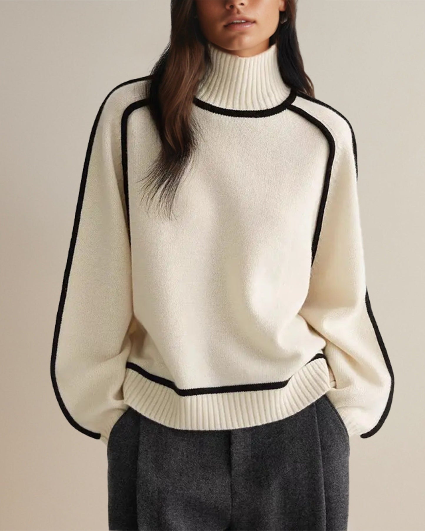 Bella - Loose Fit Turtleneck Striped Sweater