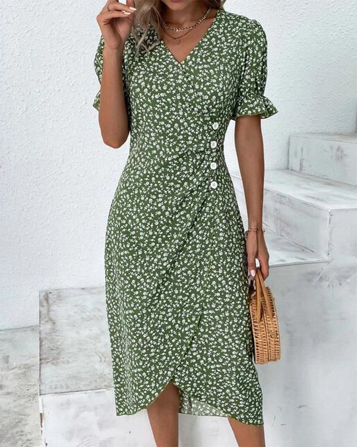 Ellaine | Women's V-Neck Mini Floral Tummy Covering Summer Dress