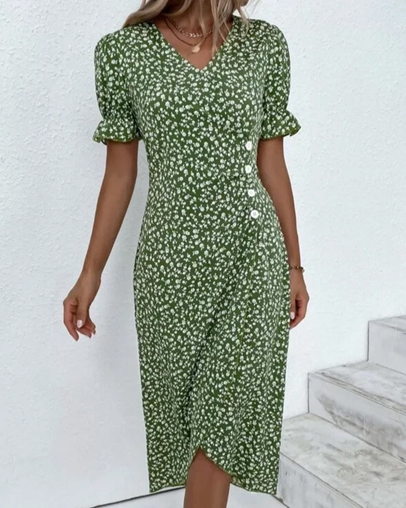 Ellaine | Women's V-Neck Mini Floral Tummy Covering Summer Dress