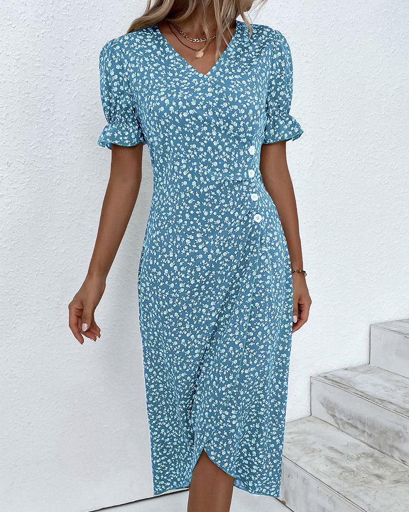 Ellaine | Women's V-Neck Mini Floral Tummy Covering Summer Dress