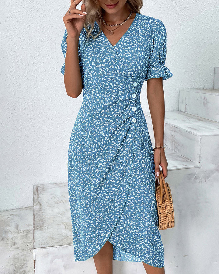 Ellaine | Women's V-Neck Mini Floral Tummy Covering Summer Dress