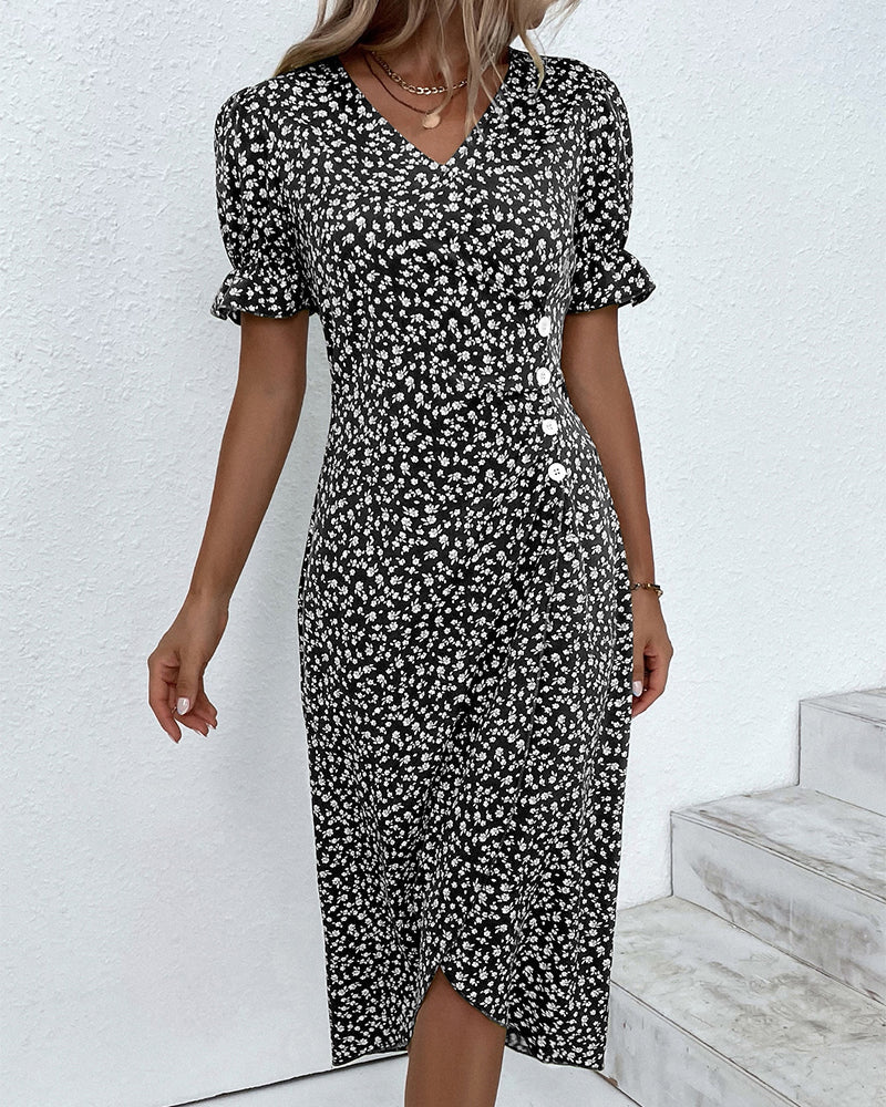 Ellaine | Women's V-Neck Mini Floral Tummy Covering Summer Dress
