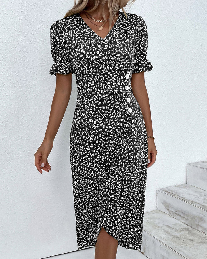 Ellaine | Women's V-Neck Mini Floral Tummy Covering Summer Dress