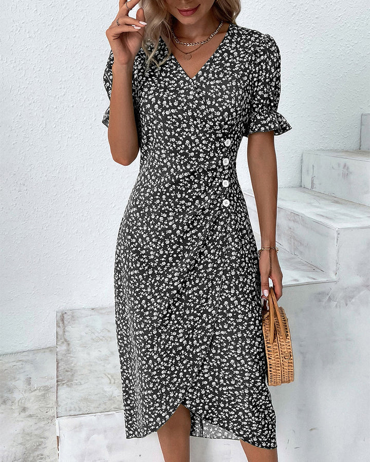 Ellaine | Women's V-Neck Mini Floral Tummy Covering Summer Dress