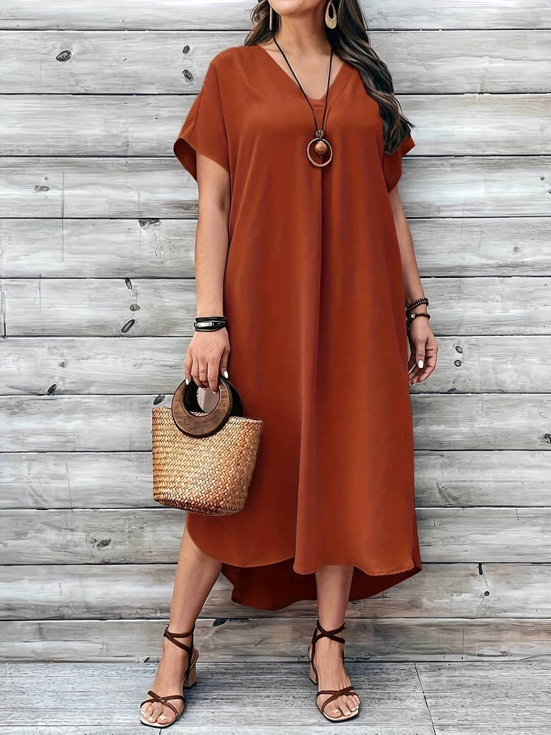 Emilia | Women's V-Neck Flowy Comfort Dress