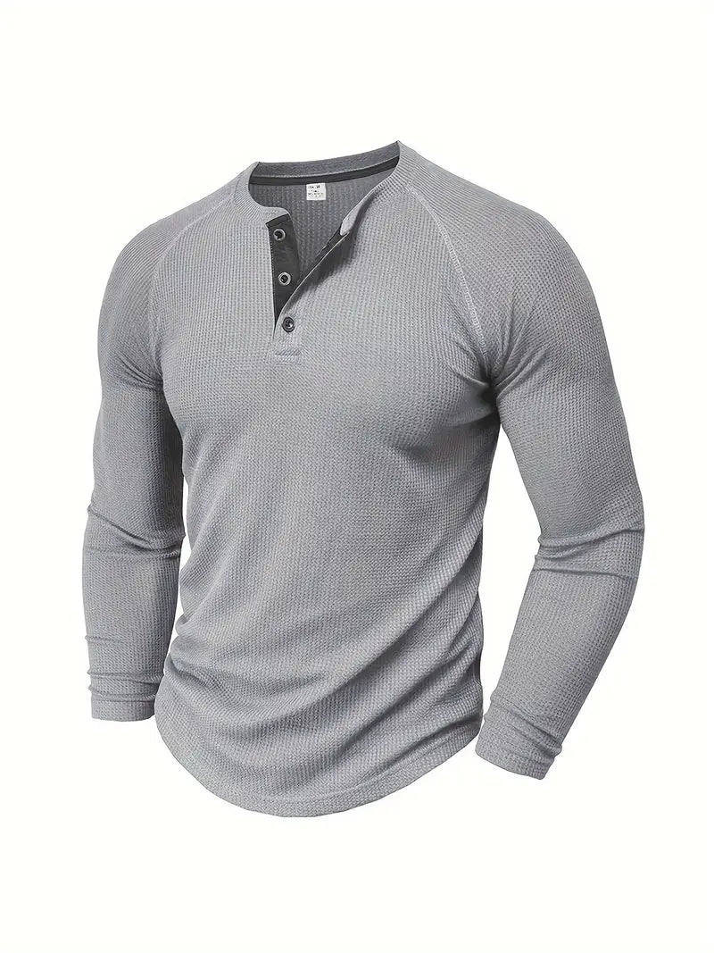Chad | Men's Long Sleeve Crew Neck Henley Shirt with Buttons