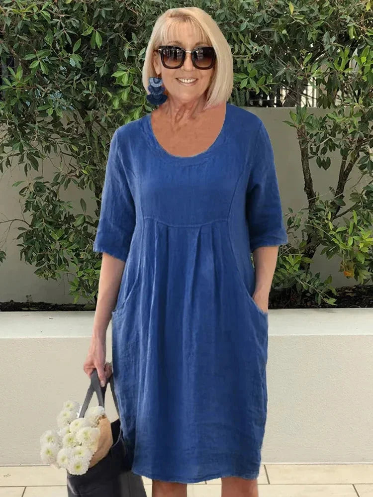 Lisa | Women's Round Neck Midi Summer Dress With Pockets