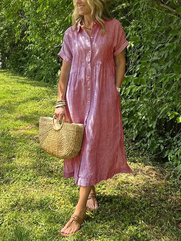Gwen | Women's Striped Shirt Dress with Pockets