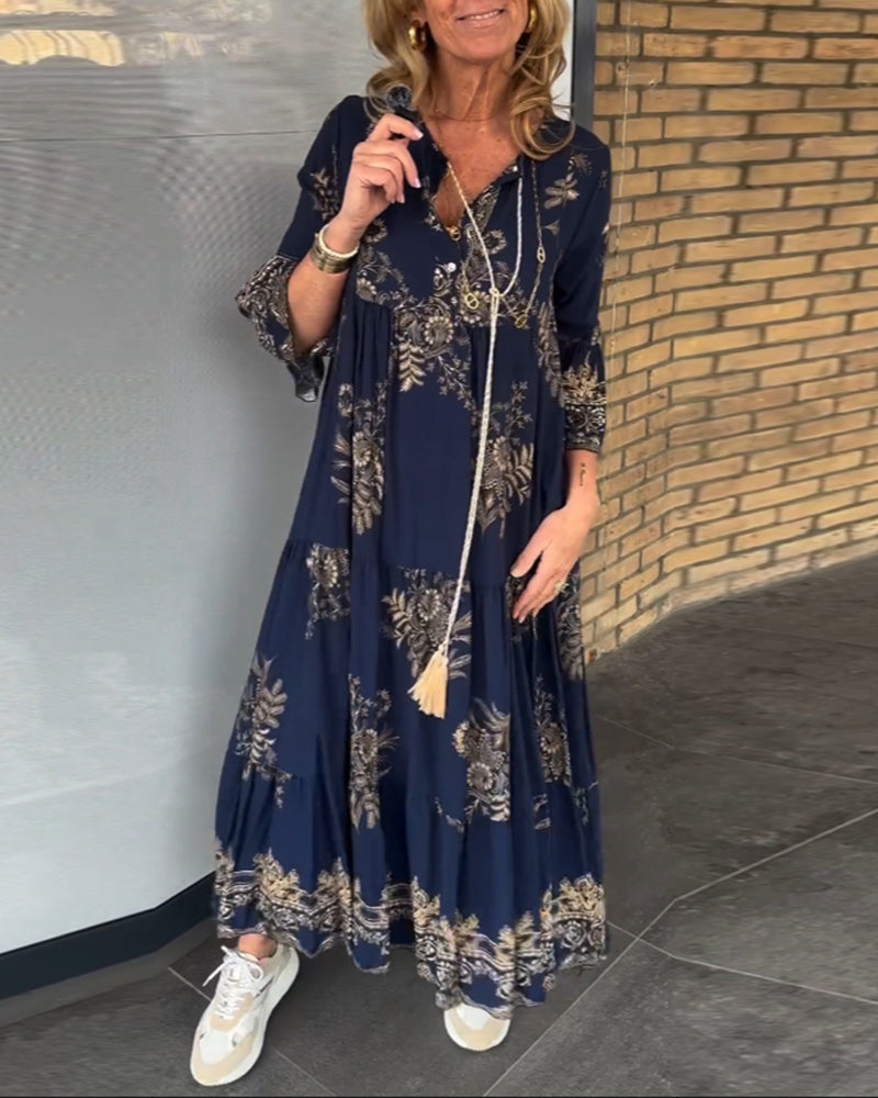 Rose™ – Vintage Loose V-Neck Midi Dress