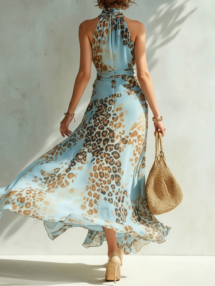 Desirè | Women's Halter Neck Leopard Print Maxi Dress