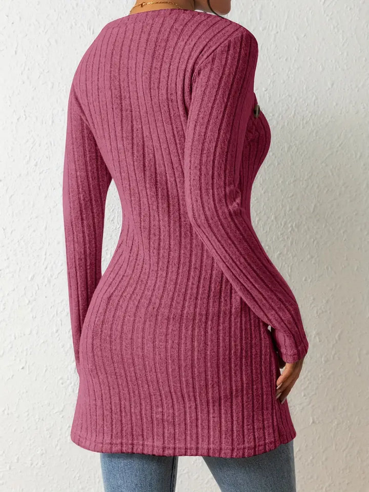 Julia | Women's Long Sleeve Square Neck Asymmetrical Top with Buttons