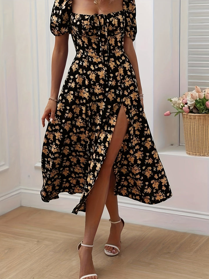 Mirella | Women's Puff Sleeve Mini Floral Dress with Side Slit