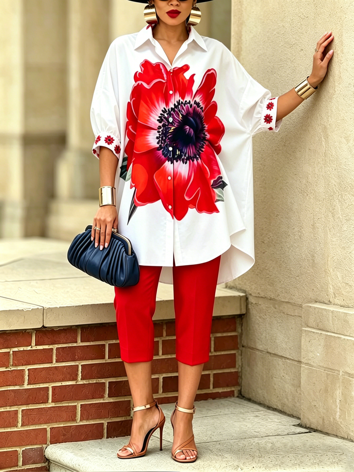 Women's Two-Piece Set with Floral Print – Elegant Modern Style