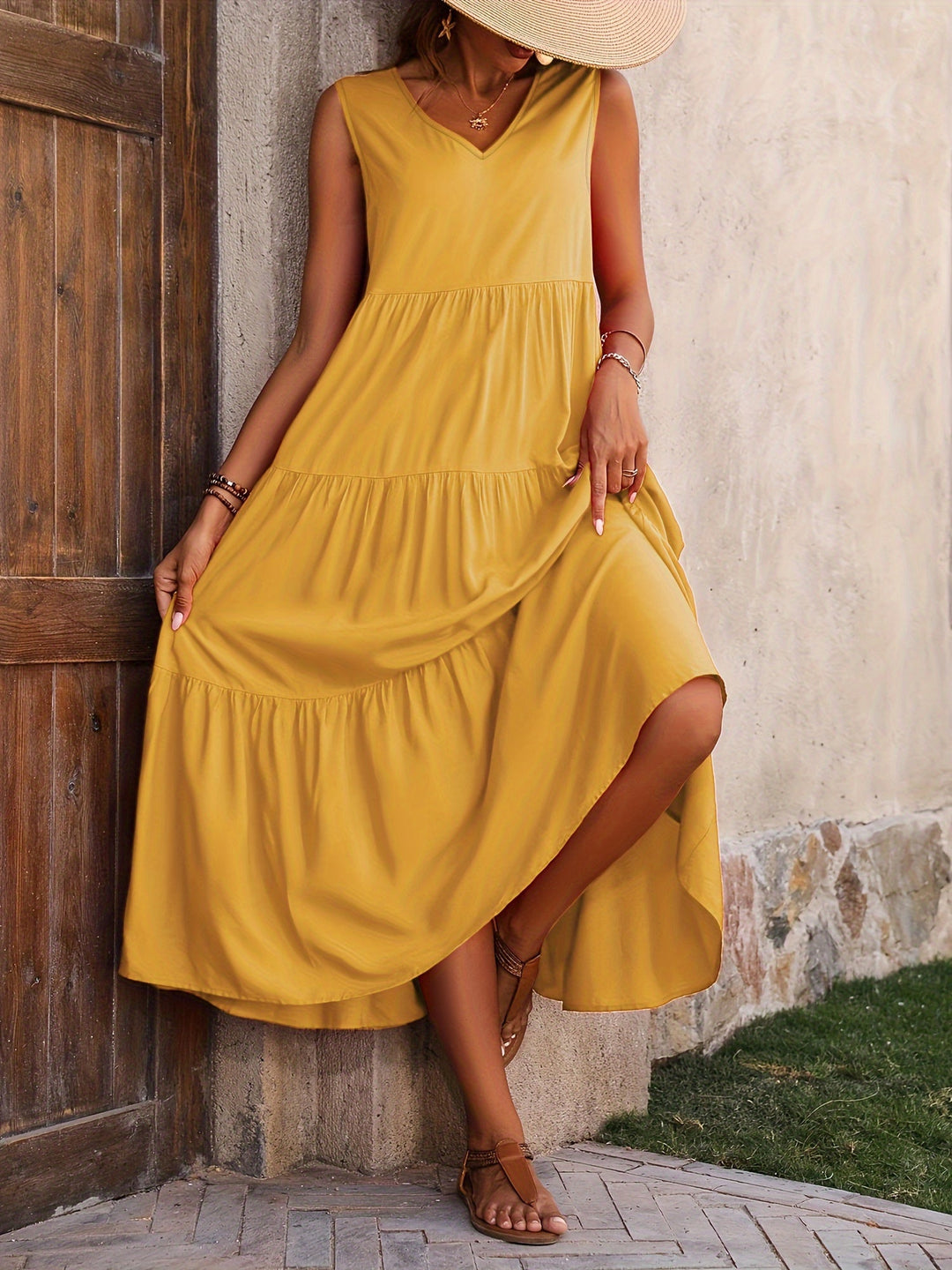 Odette™ - Comfy V-Neck Tiered Tank Dress