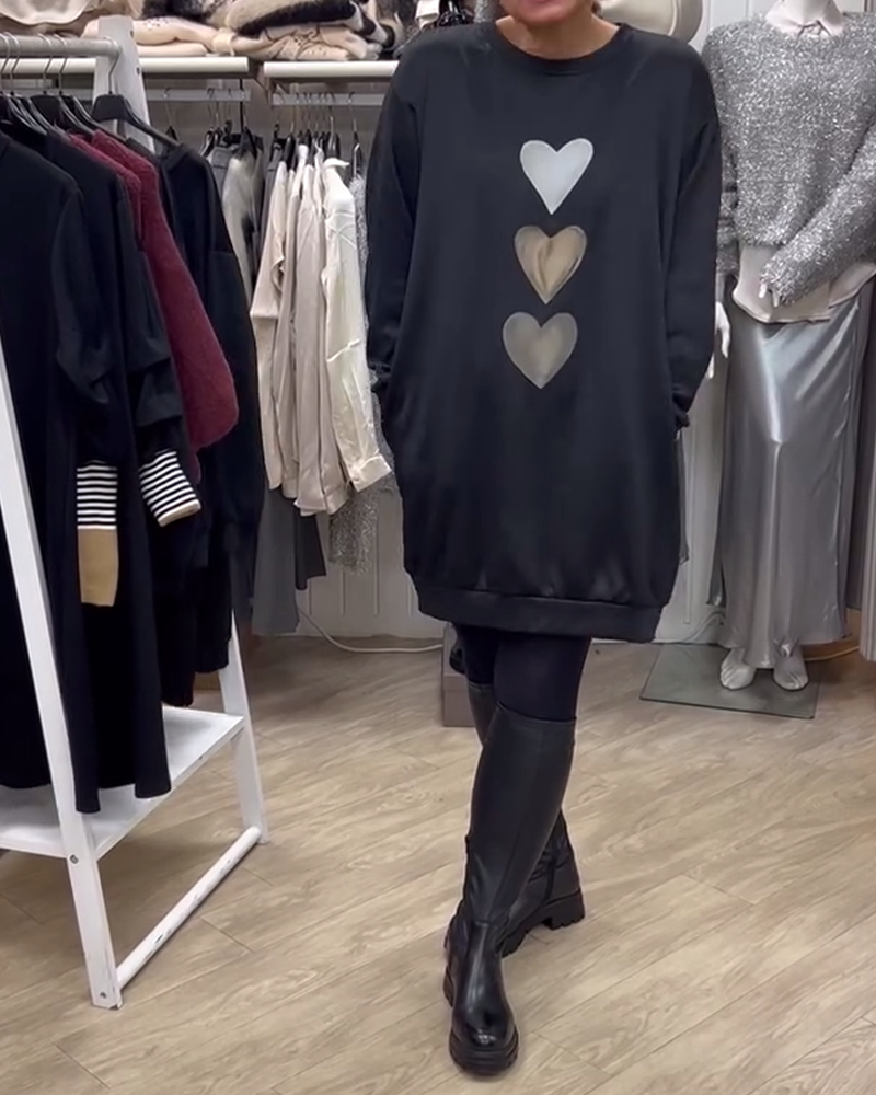 Francine™ - Women's Long Sleeve Heart Print Sweatshirt