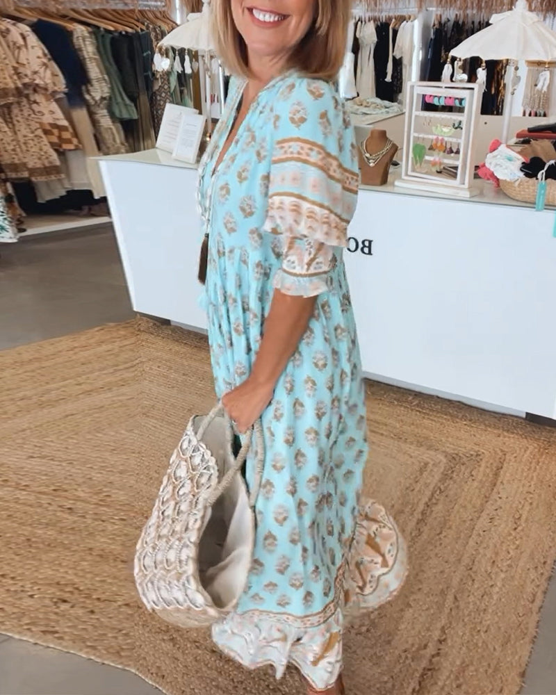 Modena™ | Casual Printed V-neck Half Sleeve Dress