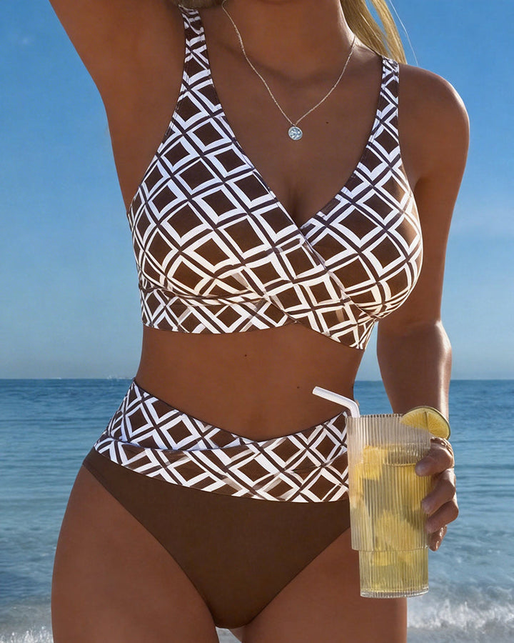 Martina | Women's Plaid Pattern Bikini with High-Waisted Briefs