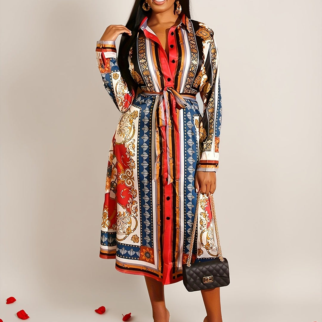 Marigold | Women's Mid-Calf Long Sleeve Shirt Dress