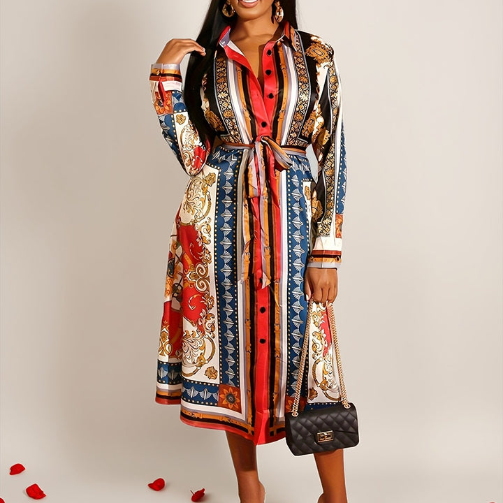 Marigold | Women's Mid-Calf Long Sleeve Shirt Dress