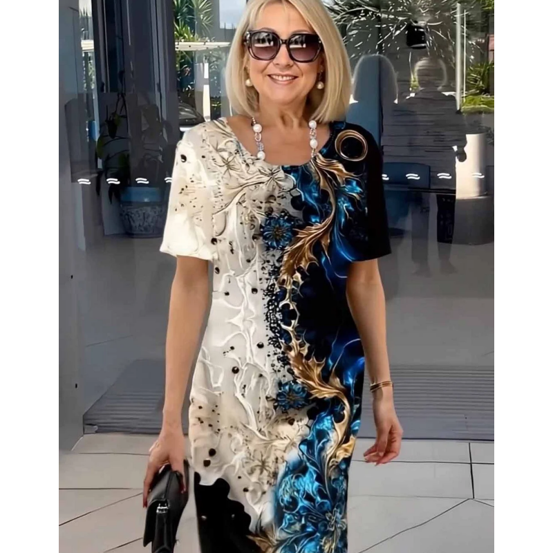 Helena | Women's Short Sleeve Round Neck Mini Floral Summer Dress