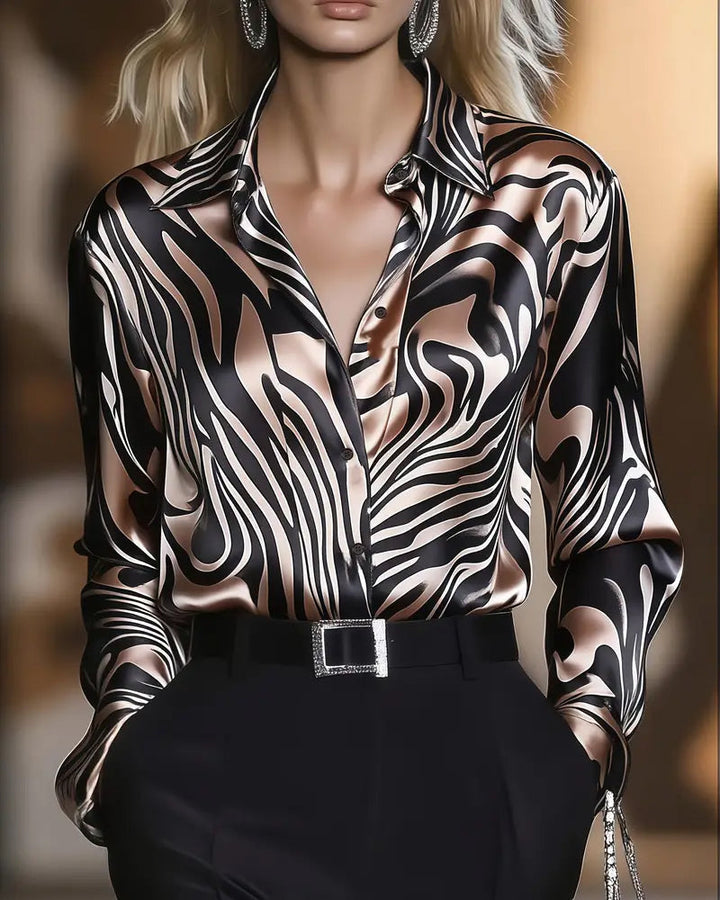Women's Long Sleeve V-Neck Chic and Stylish Printed Blouse