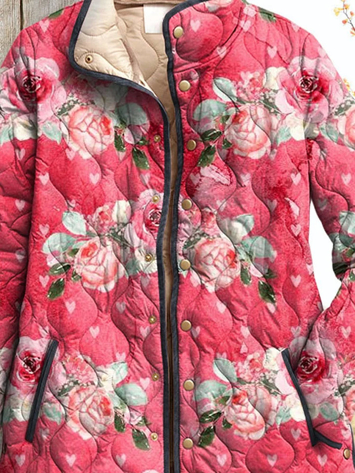 Women's Ladies Charming Floral Art Printed Casual Puffer Jacket