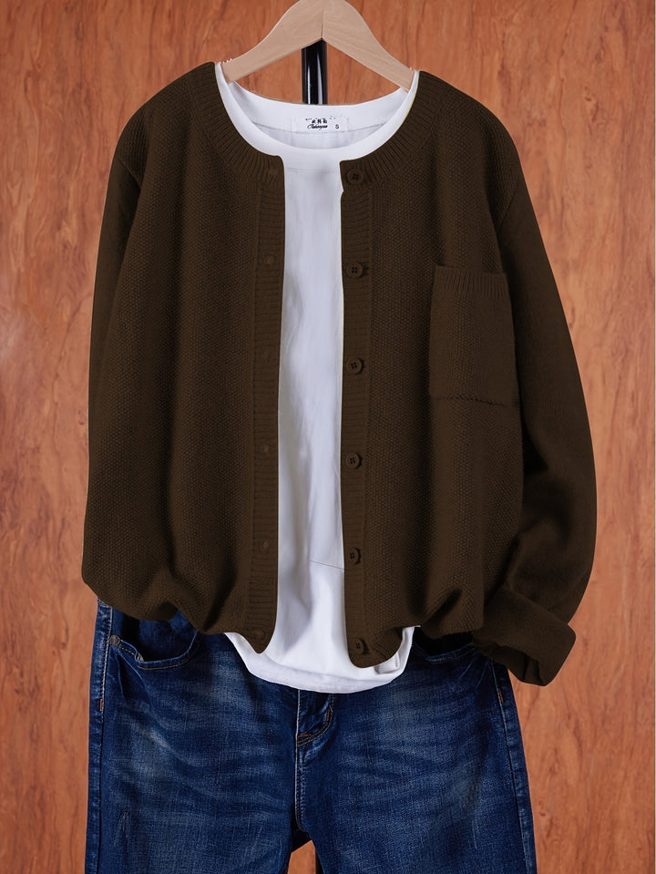 Eugenia | Women's Round Neck Cardigan with Buttons and Pocket