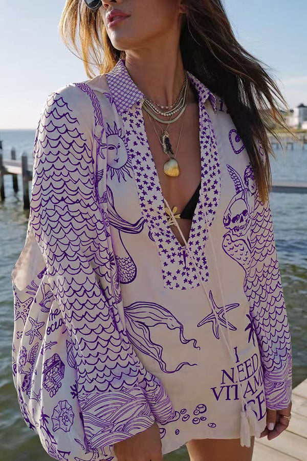 Live By Water Tassel Top and Elastic Waist Shorts Set with Unique Print