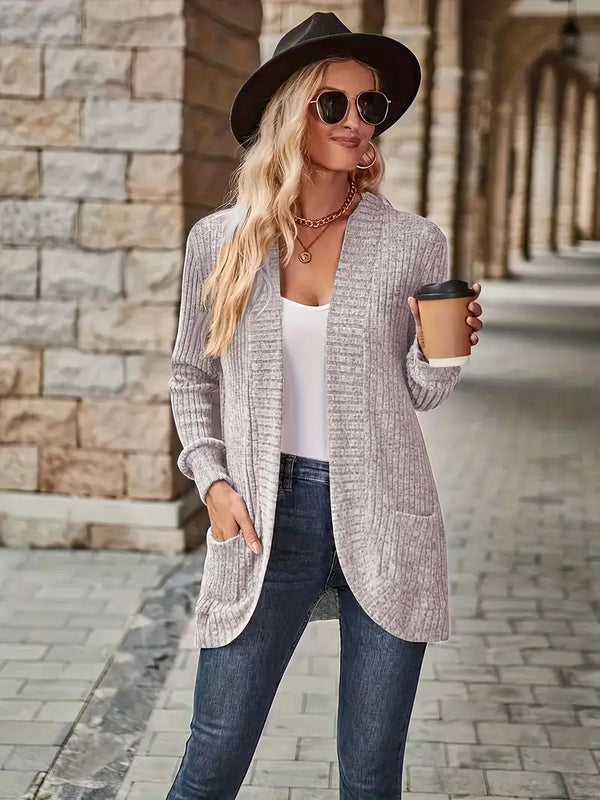 Neva™ - Elegant Ribbed Long Sleeve Cardigan