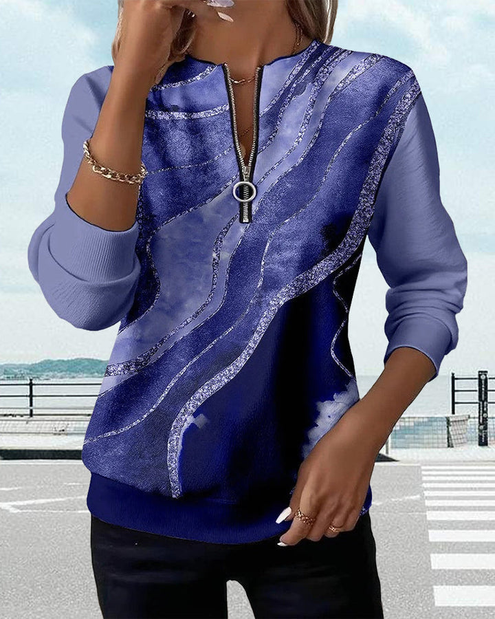 Jonah | Women's Long Sleeve Round Neck Printed Vintage Half-Zip Sweatshirt with Zipper