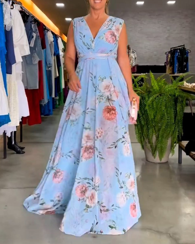 Venesa™ | Elegant Sleeveless V-neck Floral Print Dress