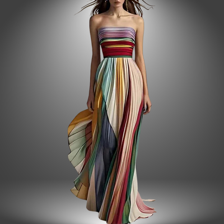 Dylan | Women's Strapless Colorful Stripes Tube Top Maxi Dress