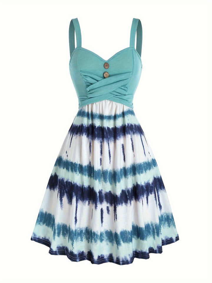 Gisele | Women's V-Neck Maxi Comfortable Tie-Dye Sleeveless Summer Dress with Buttons
