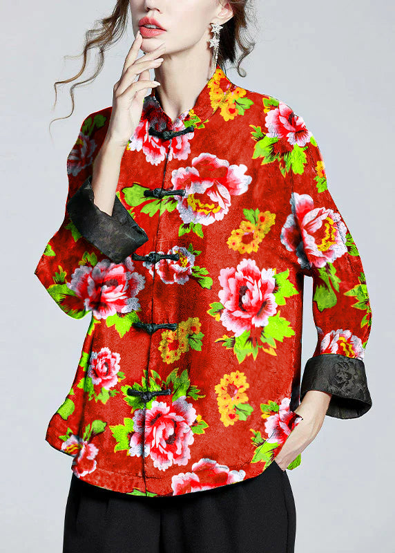 Mei | Women's Relaxed Long Sleeve Chinese-Style Stand Collar Coat with Buttons