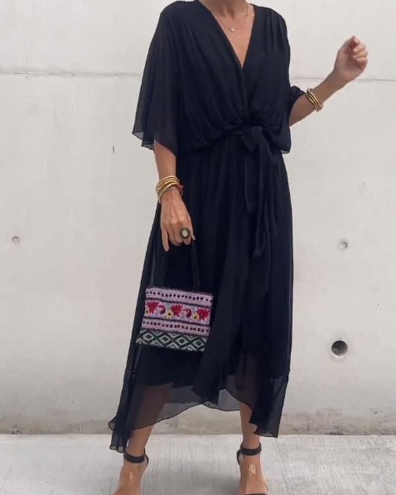 Cristi | Women's Relaxed Mini Flowy Crossed Dress