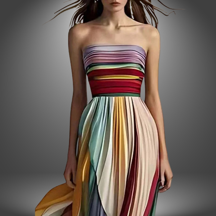 Dylan | Women's Strapless Colorful Stripes Tube Top Maxi Dress