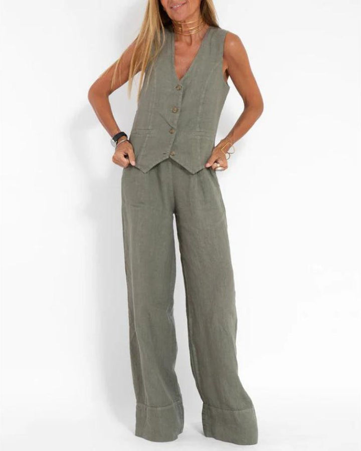 Millie | Women's Chic Sleeveless Vest & Wide-Leg Pants Set