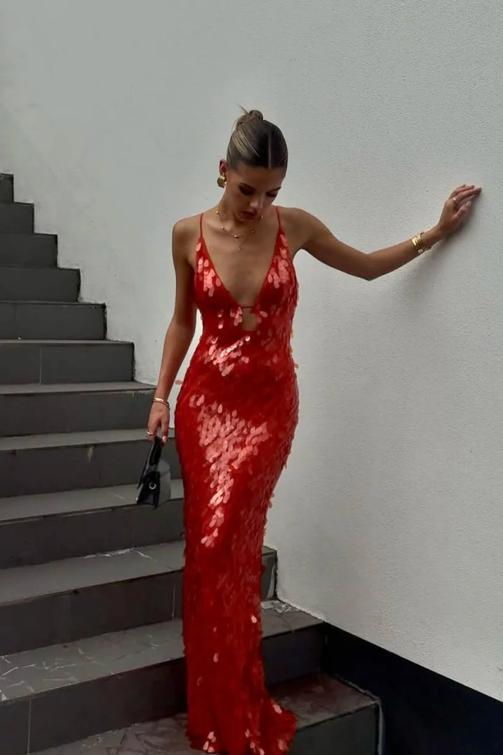 Kalea | Women's Glitter Sequins Backless Strap Dress