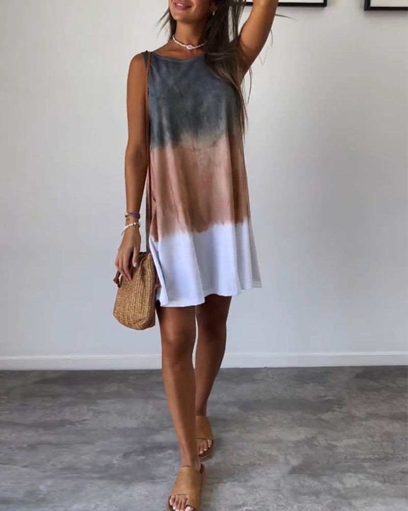 Josie | Women's Sleeveless Tie-Dye Gradient Tie Dye Print Mini Dress