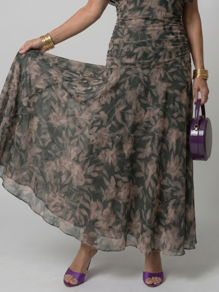 Calen | Elegant Off-Shoulder Midi Dress with Flowing Design