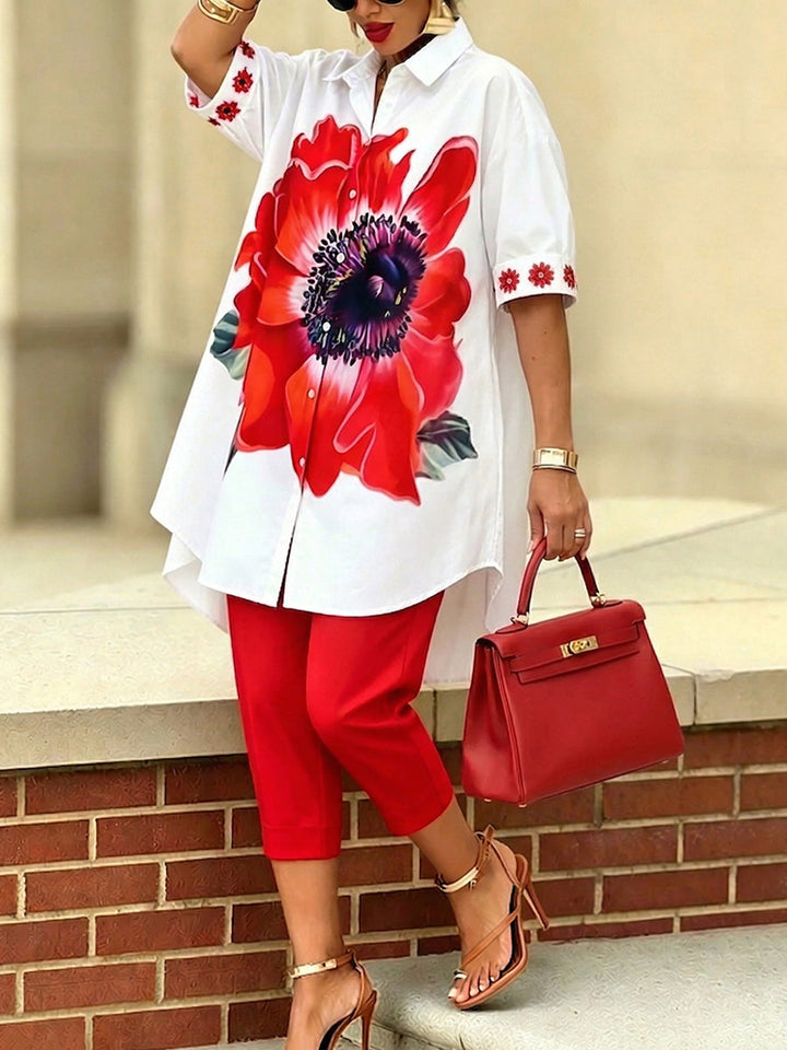 Women's Two-Piece Set with Floral Print – Elegant Modern Style