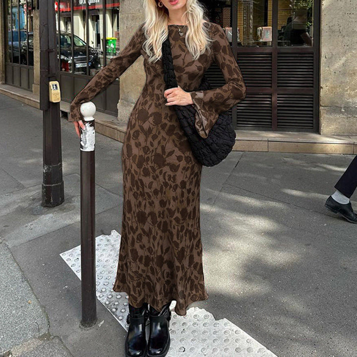Women's Round Neck Long Sleeve Floral Maxi Dress