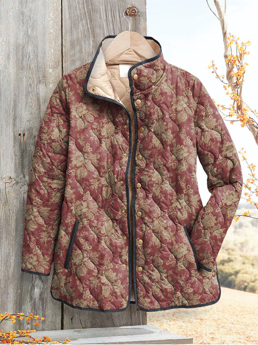 Women's Vintage-Style Jacket with Floral Pattern