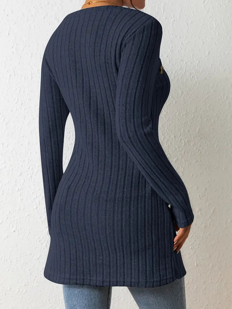 Julia | Women's Long Sleeve Square Neck Asymmetrical Top with Buttons